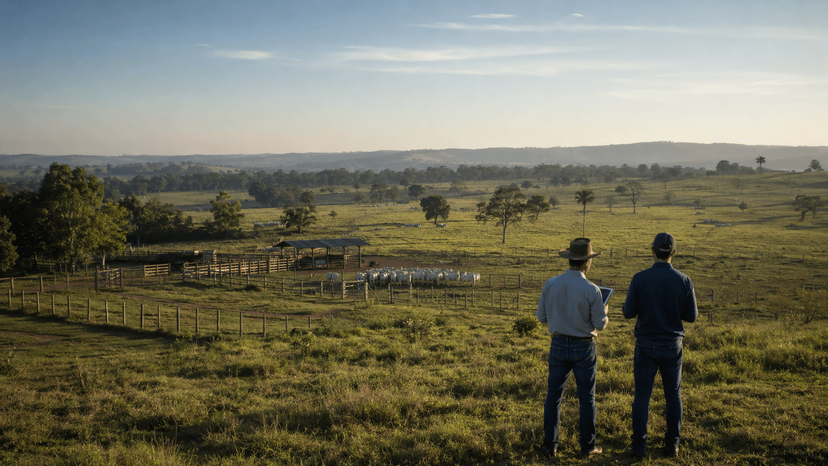 Professionals evaluating a cattle ranch in Brazil before acquisition