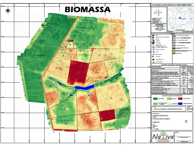 Biomass and vegetation index map classifying vegetation density across the property.