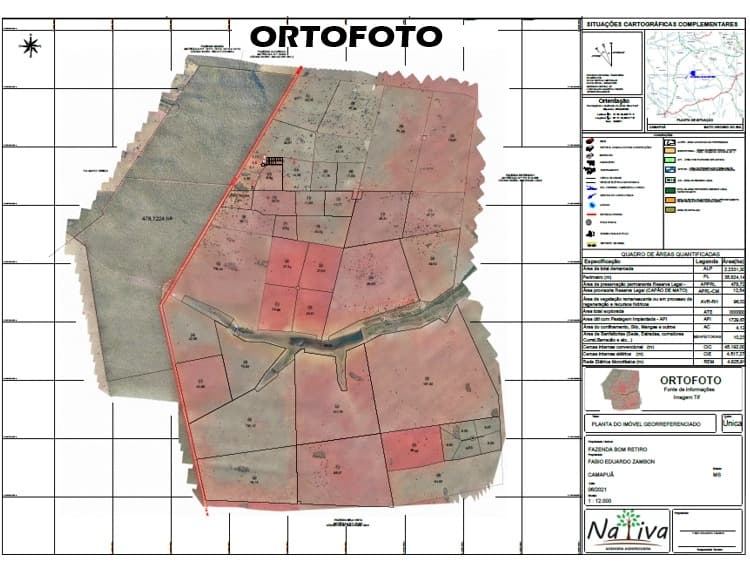 Georeferenced orthophoto map of the property showing paddock boundaries and demarcated area.
