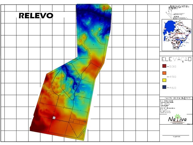 Digital elevation and relief model of the terrain.