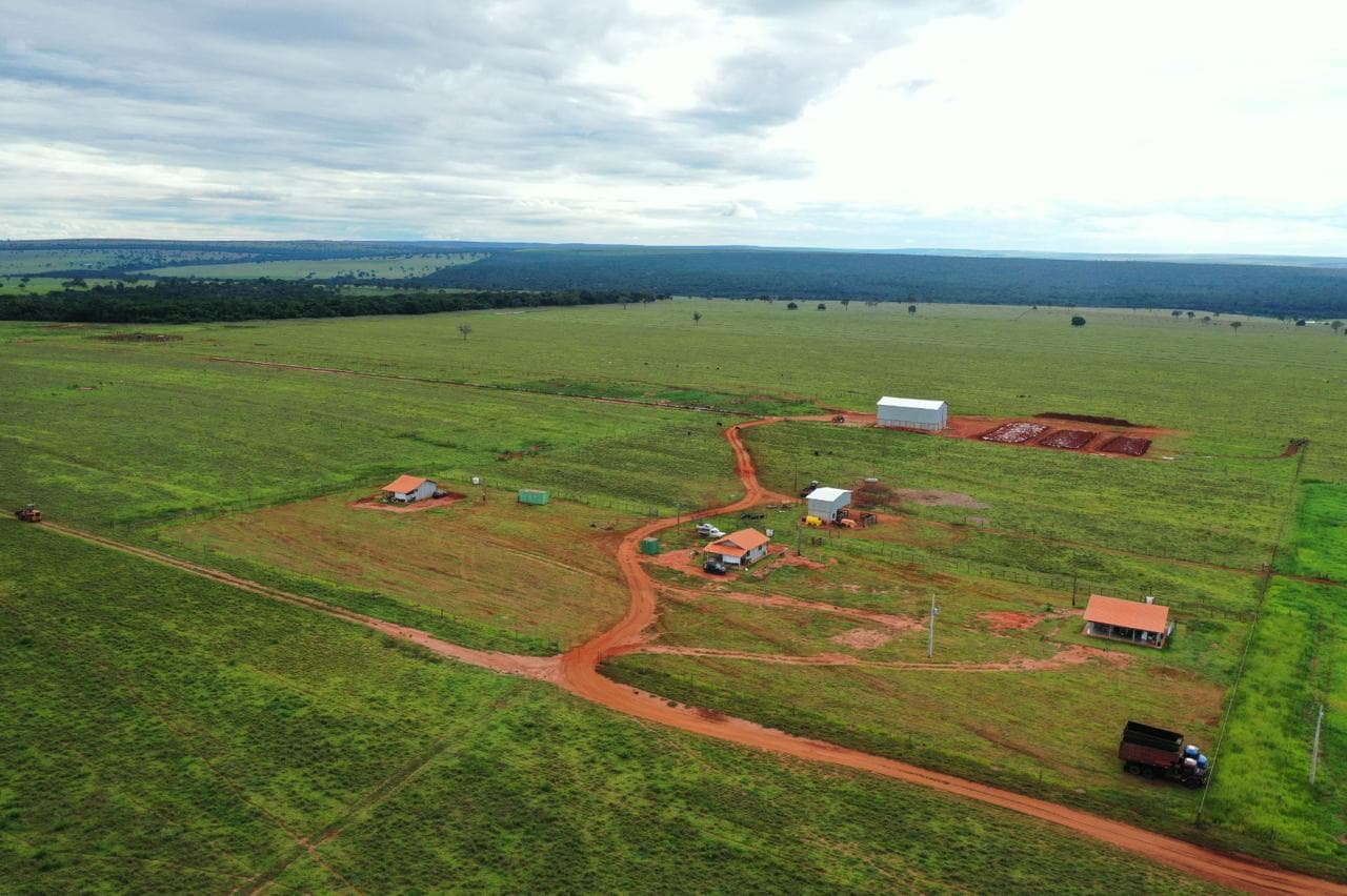 Aerial view of the farm headquarters and operational buildings connected by internal roads.