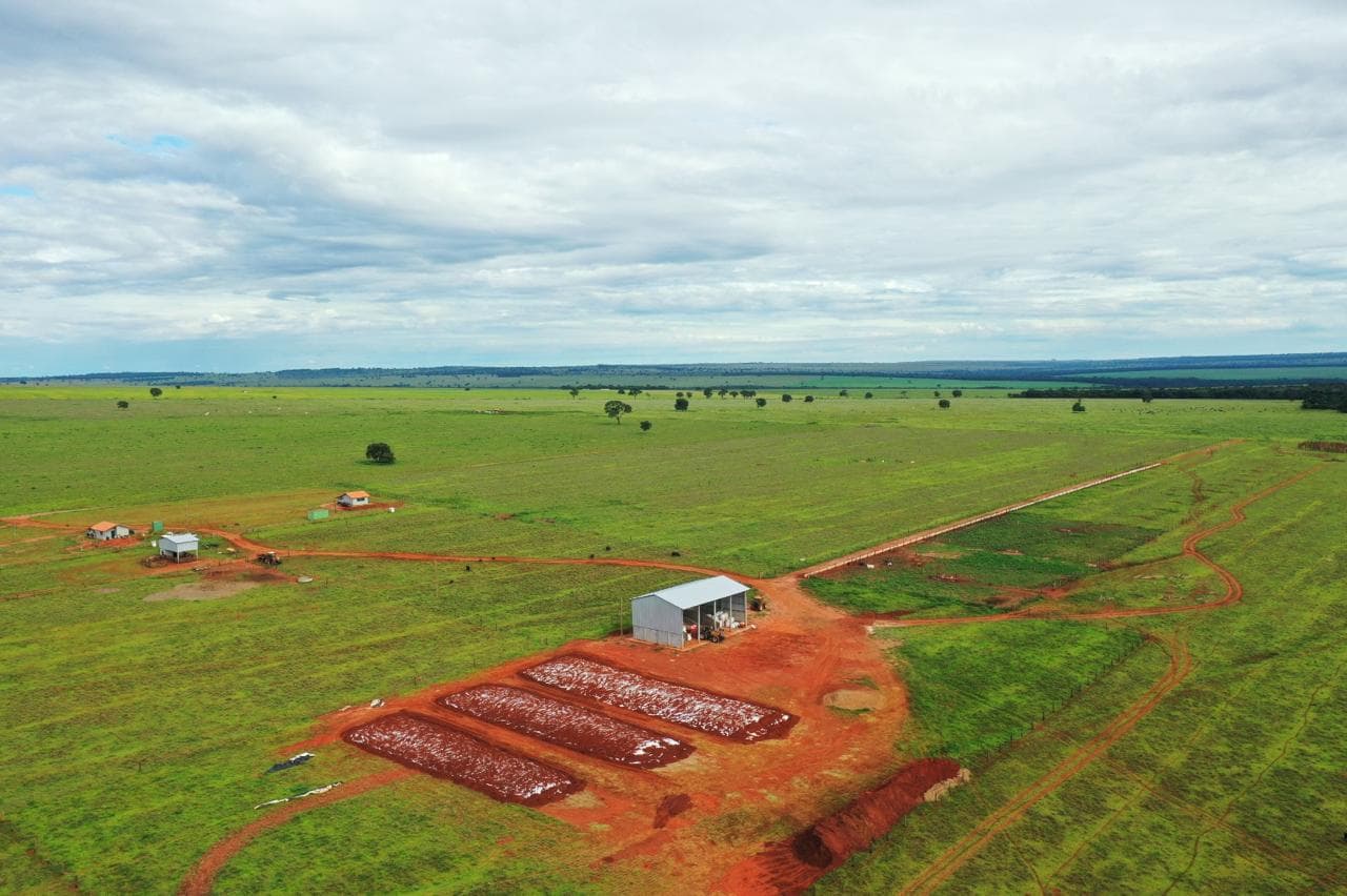 Aerial view of silage bunker construction next to the feed storage building.